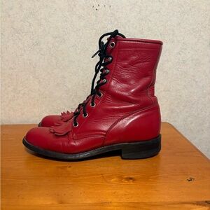 JUSTIN WOMENS LEATHER RED LACE UP ROPER  GRANNY KILTIE BOOTS 503 size 5 B